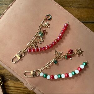Christmas Keychain Bag Charm Set Red and Green Beads